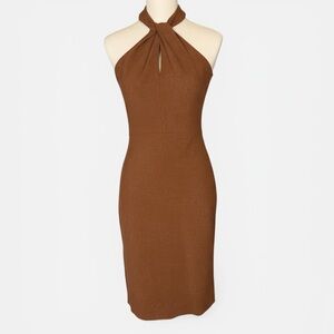 Zara Chestnut Brown Halter Twist Midi Dress